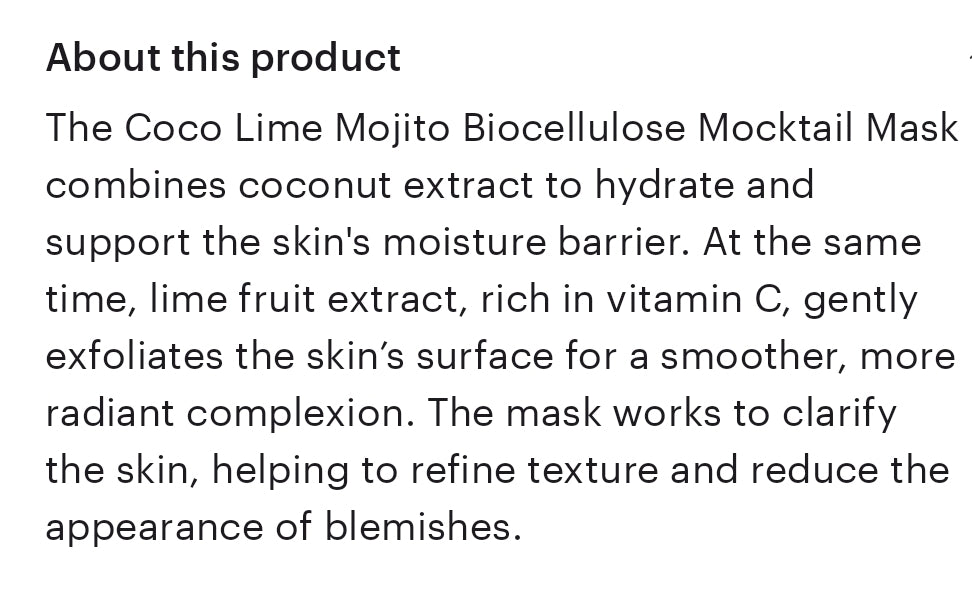 Coconut Lime Mojito Clarifying Biocellulose Mocktail Mask